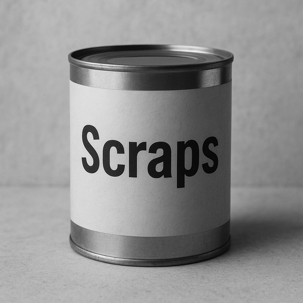 A tin can with the label 'Scraps'